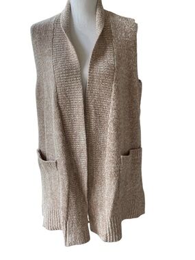 Loft Long Beige Open Front Sweater Vest.  Size L/XL